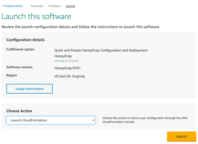 Launch HoneyDrop AWS Marketplace